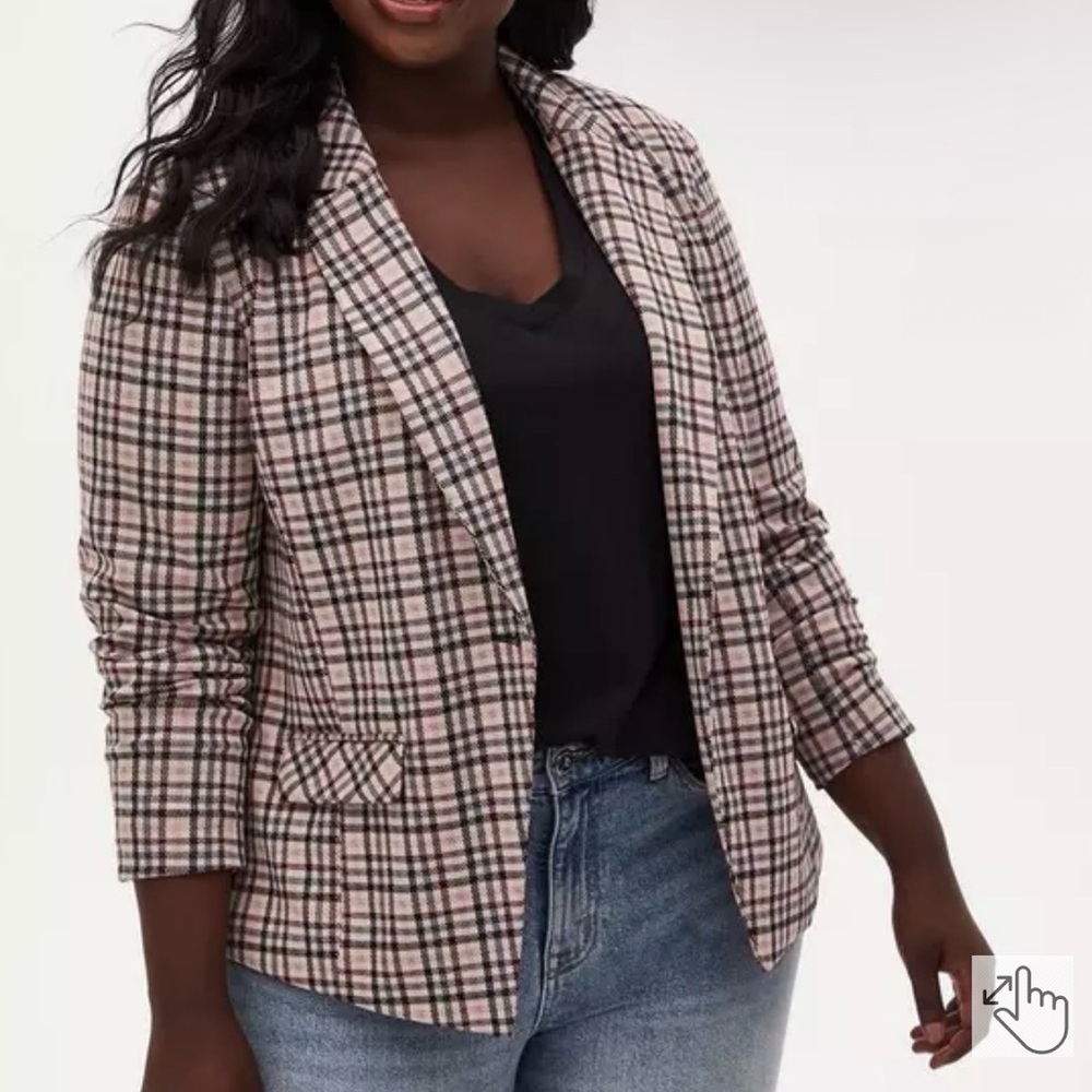 Torrid Black/Ivory/Pink Plaid Studio Double Knit Blazer Size 1